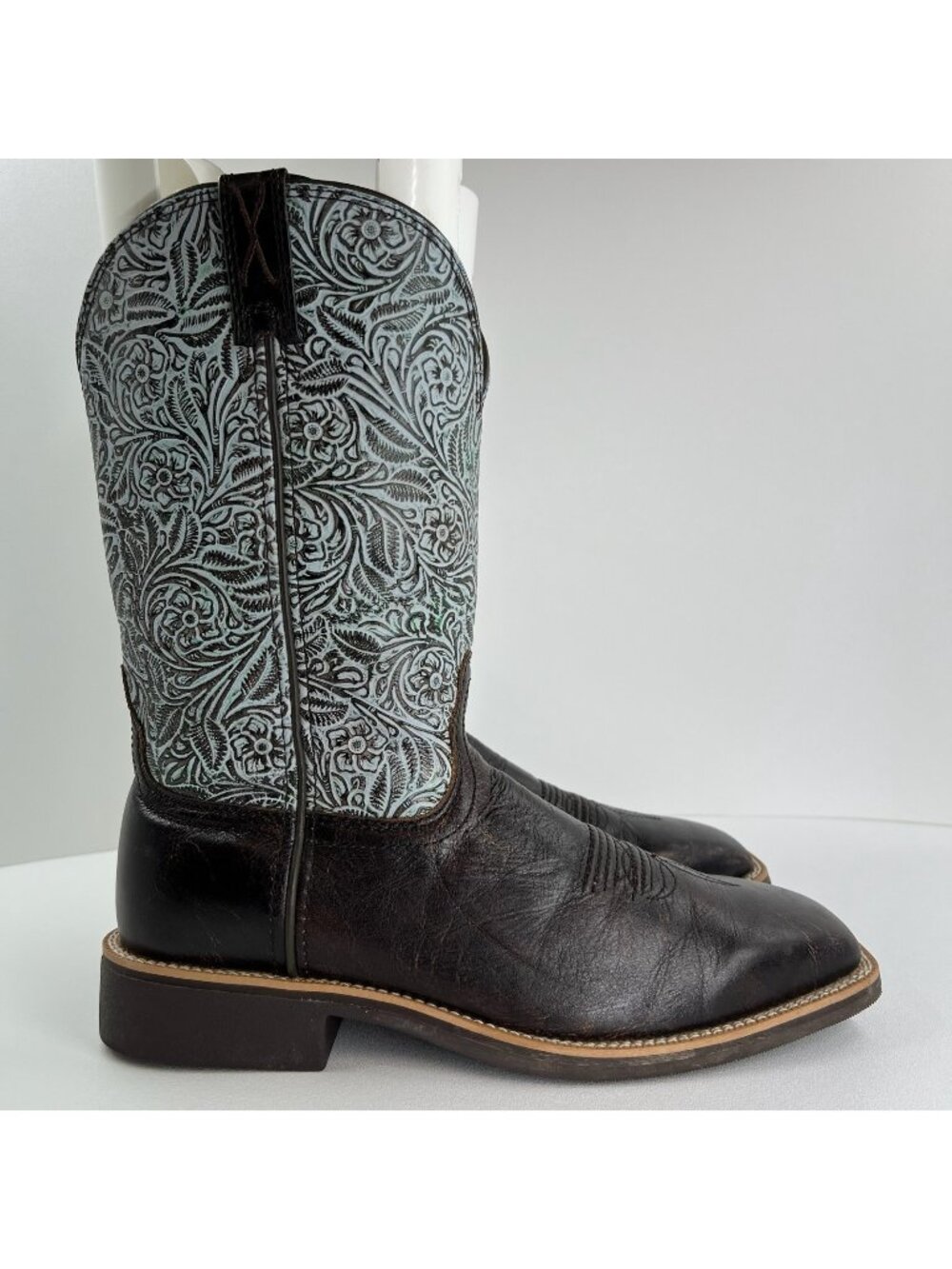 Twisted X Western Boots Womens Sz 9.5B Antibacterial Tooled Floral Leather Brown - Picture 1 of 13